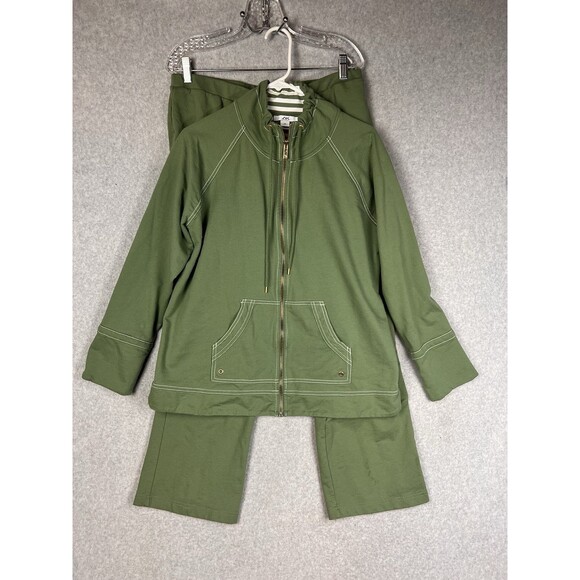 Anne Klein  Sport Womens 1X Jacket & Pants Full Zip Nautical Olive Green 2 Pcs - Picture 1 of 16